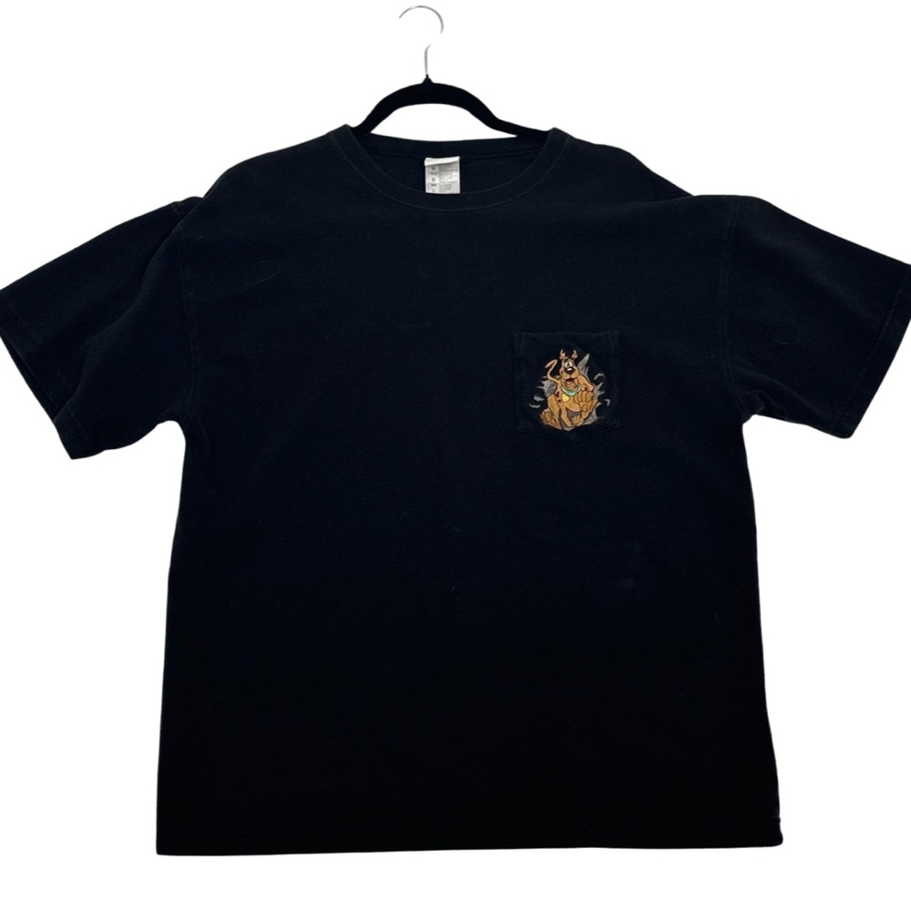 Scooby Doo Y2K Hanna-Barbera Large embroidered on pocket Black T-Shirt p2p 23”